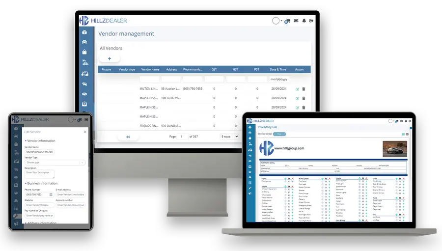 HillzDealer vendor cost management connected with dealership activity