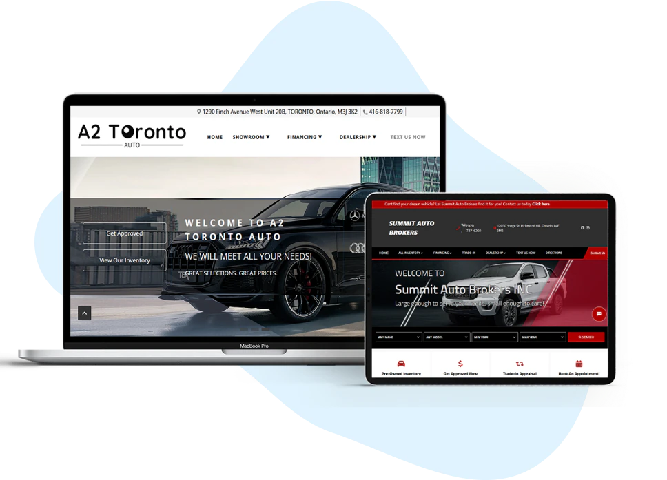 HillzDealer responsive automotive dealership website displayed on desktop tablet and mobile devices