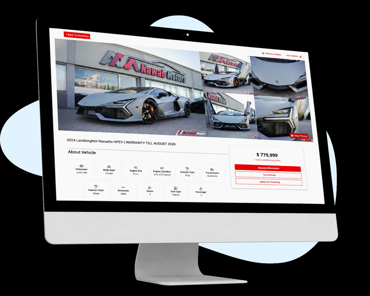 HillzDealer automotive dealership vehicle detail page with photos and vehicle information